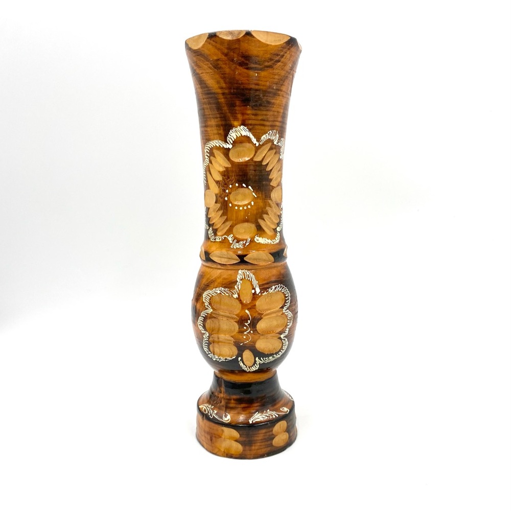 Vintage Wood Hand Carved Vase Germany